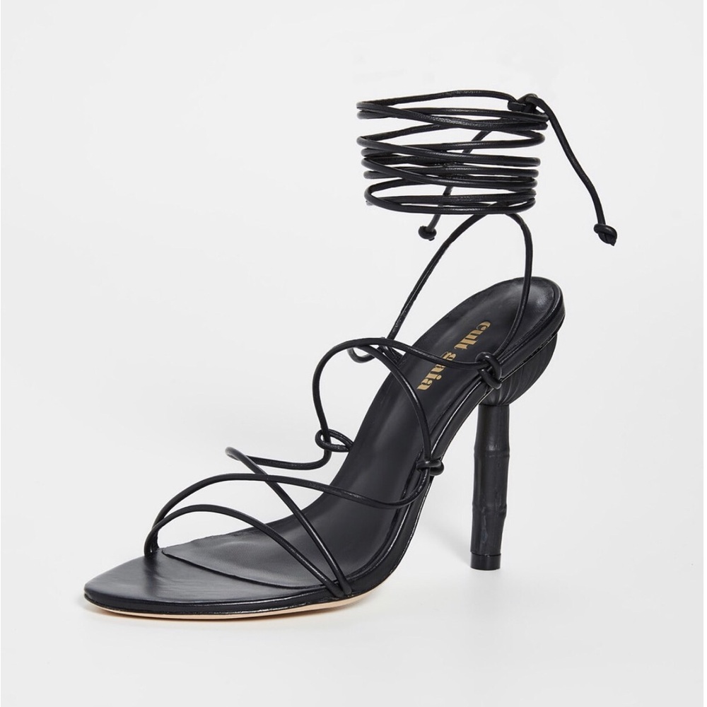 Cult Gaia Soleil Black Leather Open Toe Sandals 37.5